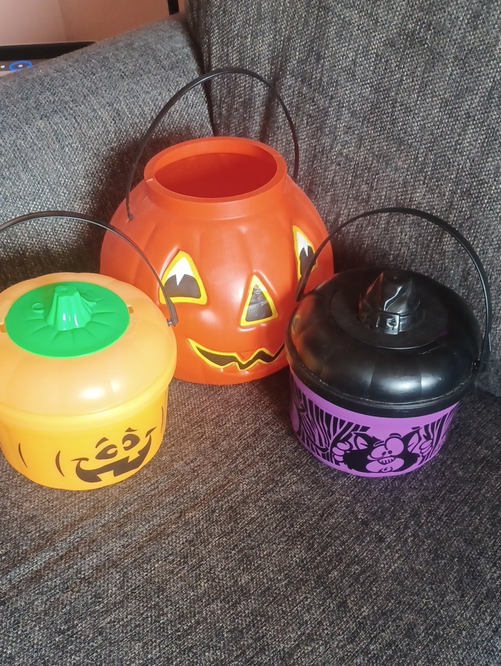 Vintage Halloween Blow Mold Pumpkin and Two 1993 McDonald's Happy Meal Bucket